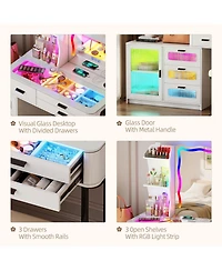 Vlsrka Lvifur Rgb Makeup Vanity Desk with Lights, Glass Top Table