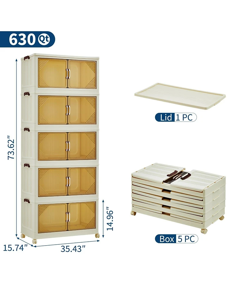 gaomon Stackable Foldable Storage Bins with Lids, Magnetic Doors and W-heels, Collapsible Closet Organizer for Home, Dorm and Office