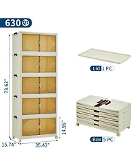 gaomon Stackable Foldable Storage Bins with Lids, Magnetic Doors and W-heels, Collapsible Closet Organizer for Home, Dorm and Office