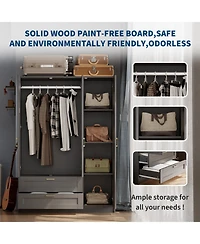 gaomon Storage Cabinet with 3 Doors, 2 Drawers, Hanging Rod, Soft-Close Hinges for Living Room, Entryway