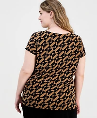 Anne Klein Essentials Plus Printed V-Neck Cap-Sleeve Top