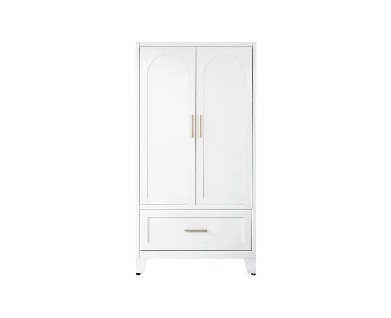 60" Tall Metal Storage Cabinet with 1 Drawer and Hanging Rod Wardrobe 2 Doors Wardrobe Closet with Shelf