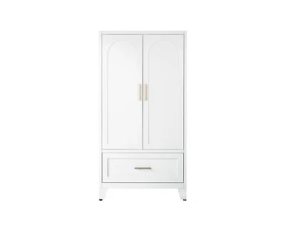 60" Tall Metal Storage Cabinet with 1 Drawer and Hanging Rod Wardrobe 2 Doors Wardrobe Closet with Shelf