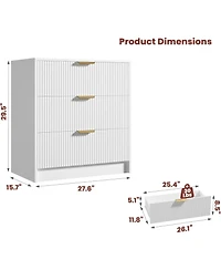 gaomon 3 Drawer Dresser, Modern Fluted Nightstand with Handles, Tall Chest for Bedroom, Living Room, Entryway