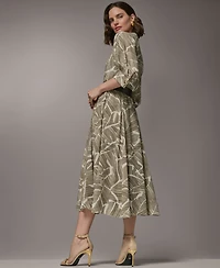 Donna Karan New York Women's Printed Collared Shirtdress with Faux Leather Belt