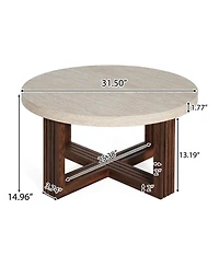 Streamdale Furniture Round Coffee Table Marble Pattern Top, Cross Base, Modern Center Table