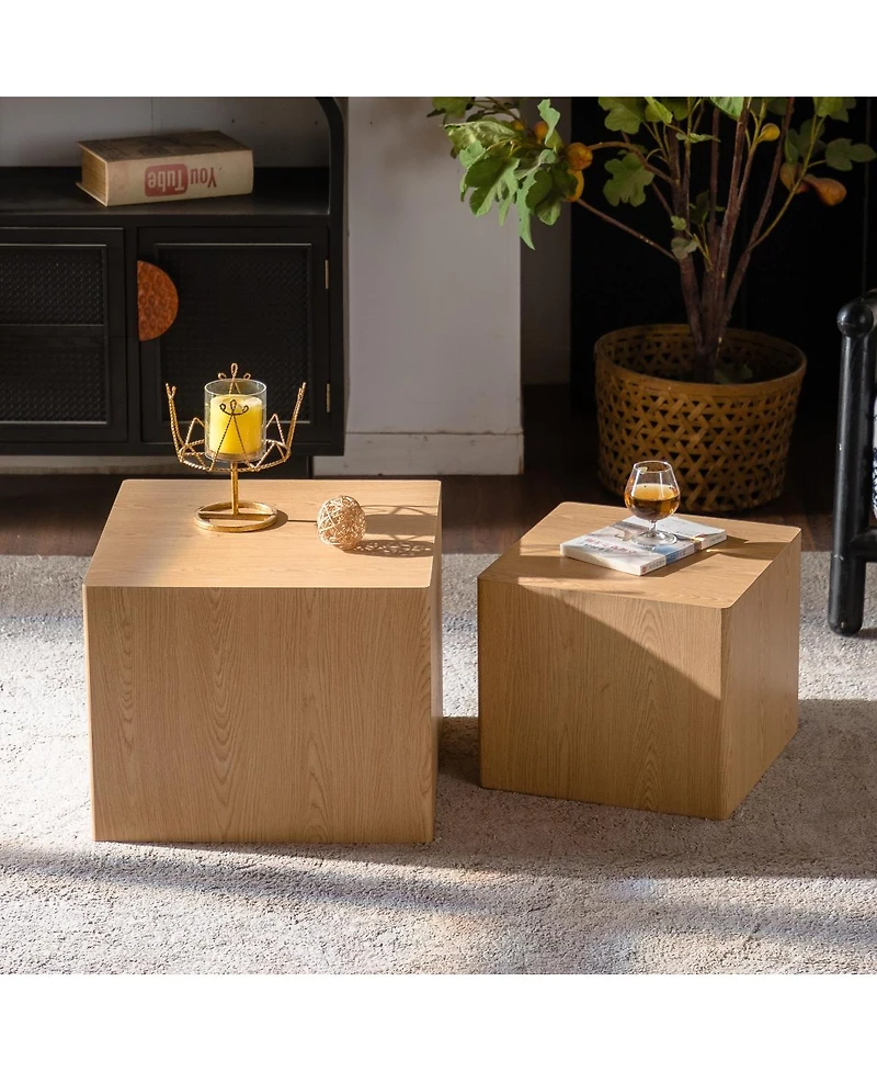 Streamdale Furniture Natural Wood Nesting Cube Coffee Table Set (Set of 2