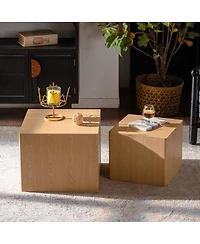Streamdale Furniture Natural Wood Nesting Cube Coffee Table Set (Set of 2