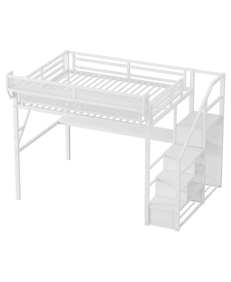 Streamdale Furniture Queen Loft Bed with Desk, Stairs and Charging Station