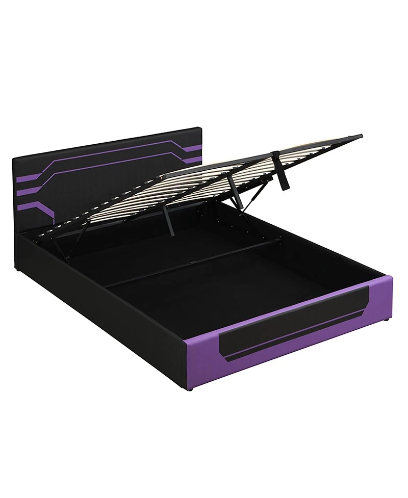 Streamdale Furniture Queen Size Hydraulic Storage Gaming Bed Frame, Cyberpunk Design