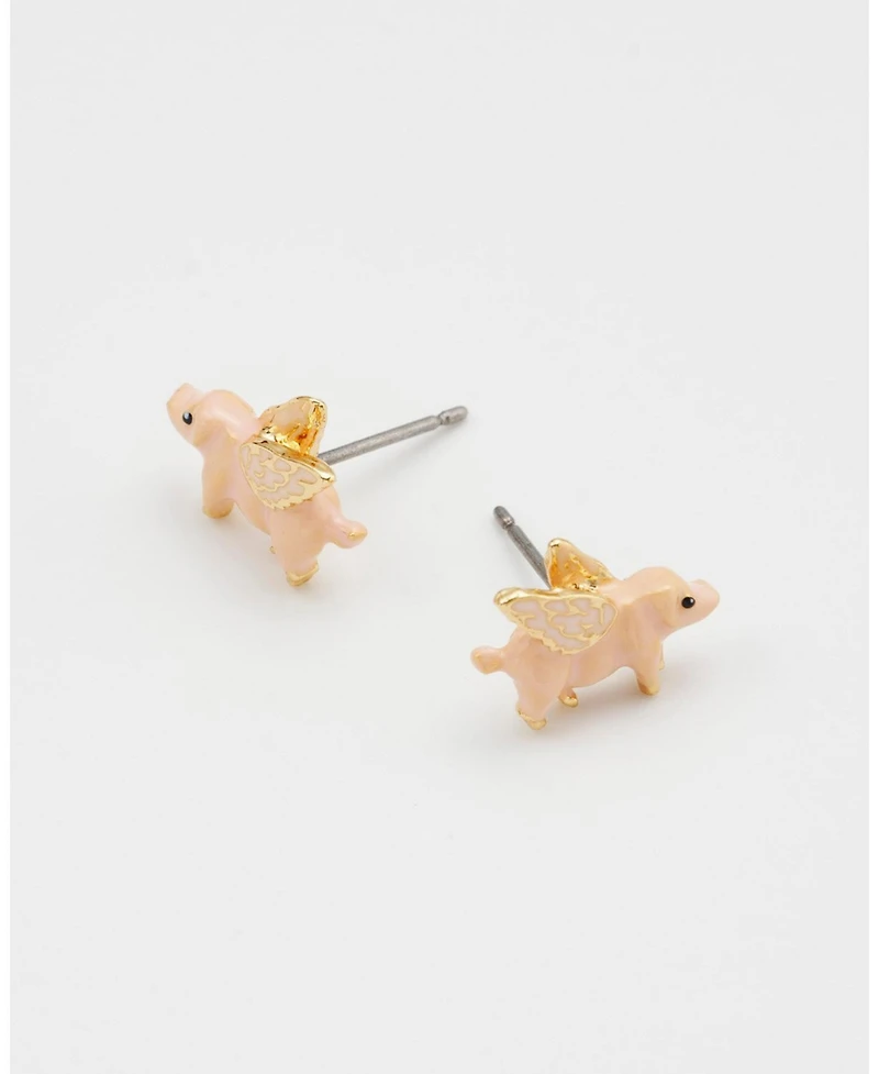 Fable England Gold Flying Pig Stud Earrings