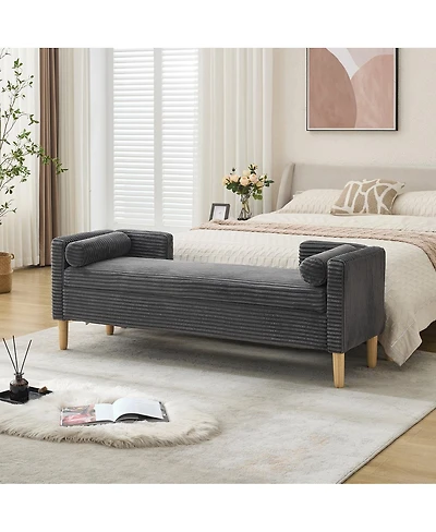 Streamdale Furniture 65.35" Upholstered Flip-Top Storage Bed Bench with Armrests and Bolster Pillows