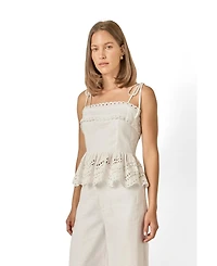 English Factory Women's Eyelet Peplum Sleeveless Top