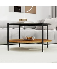 Streamdale Furniture Mid-Century Modern Round Glass Coffee Table with Storage Shelf, 32.28