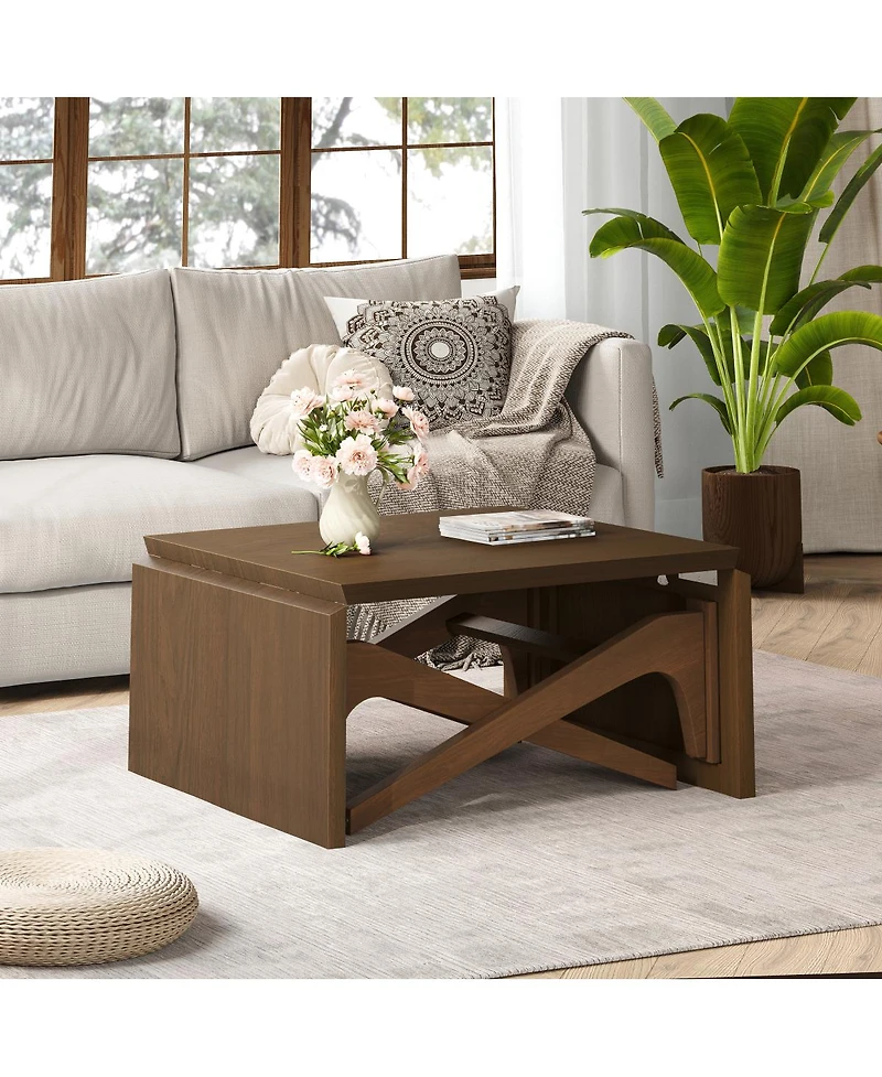 Streamdale Furniture 2-in-1 Expandable Natural Wood Transformer Coffee Table