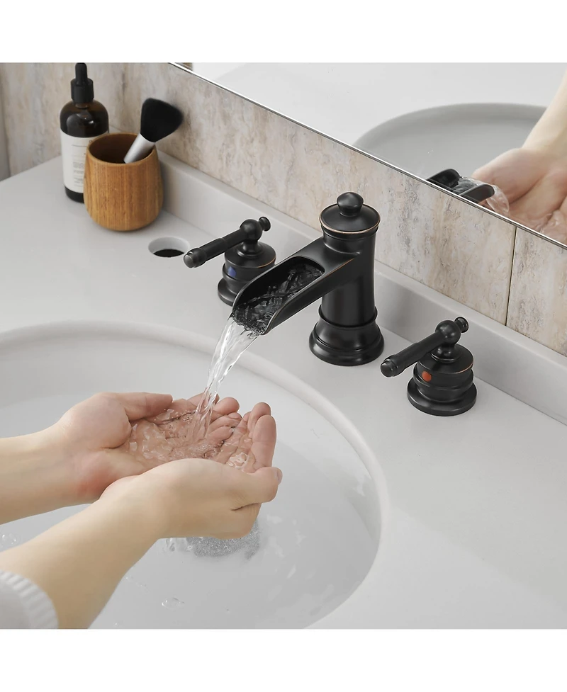 Phying Bathroom Faucets for Sink 3 Hole Orb 8 inch Widespread Bathroom Sink Faucet with Pop Up Drain Double Lever Handle Faucet