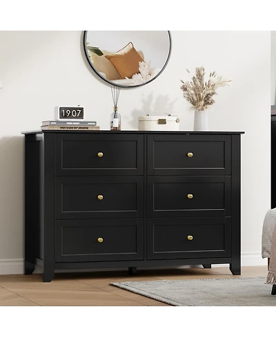 homfan 6-Drawer Dresser with Deep Drawers and Metal Knobs, Modern Wooden Chest for Bedroom Entryway Hallway