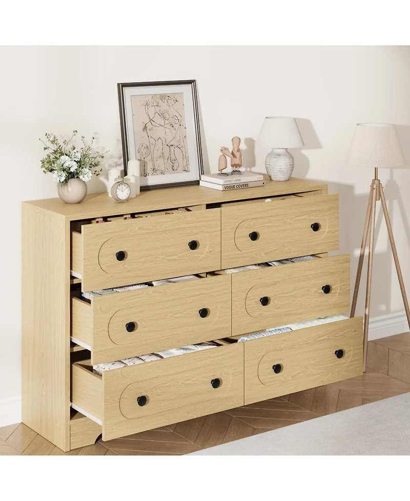homfan 6-Drawer Dresser with Deep Drawers and Metal Knobs, Mid Century Modern Chest for Bedroom Living Room Entryway