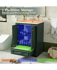 Phying 24 Inch Bathroom Vanity with Ceramic Sink Combo Modern Freestanding Storage Cabinet for Home Small Bathroom Decoration