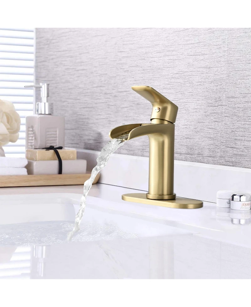 Phying Waterfall Bathroom Faucet Single Handle Bathroom Sink Faucets 1 or 3 Hole Solid Vanity Faucet with Deck Plate
