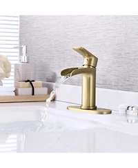 Phying Waterfall Bathroom Faucet Single Handle Bathroom Sink Faucets 1 or 3 Hole Solid Vanity Faucet with Deck Plate