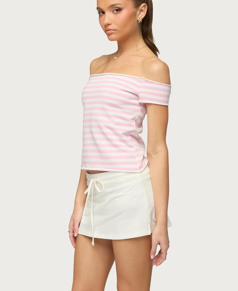 Edikted Women's French Terry Striped Off Shoulder Top