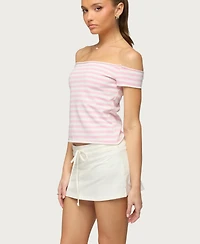 Edikted Women's French Terry Striped Off Shoulder Top