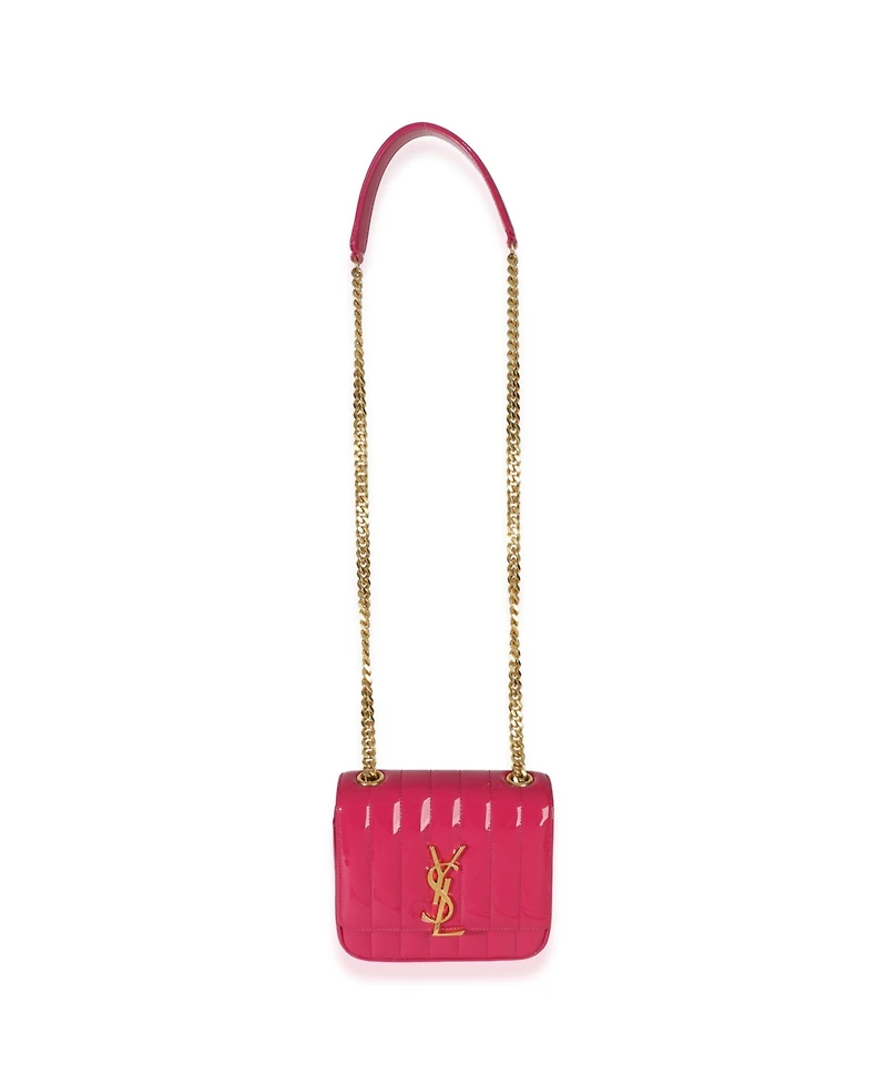 Pre-Owned Saint Laurent Pink Patent Matelasse Monogram Small Vicky Chain Bag