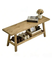 Streamdale Furniture 43" Farmhouse Wood Bench, 2-Tier Entryway Storage (Distressed Wood)