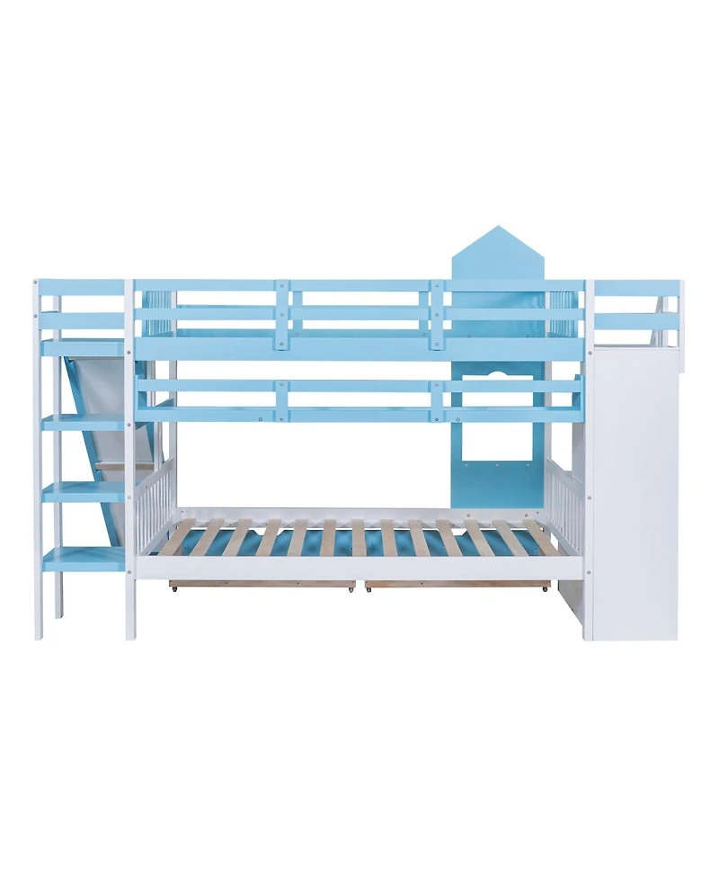 Streamdale Furniture Castle Bunk Bed With Slide, 2 Drawers, 3 Shelves