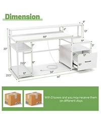 Slickblue 67 Inch Computer Desk with Monitor Stand and File Drawer