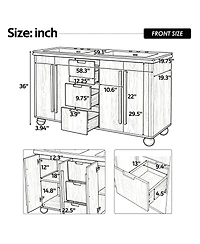 Sillysis 59 Inch Double Sink Bathroom Vanity with Resin Top, Wood Grain Freestanding Cabinet, Soft Close Drawers, Adjustable Shelves