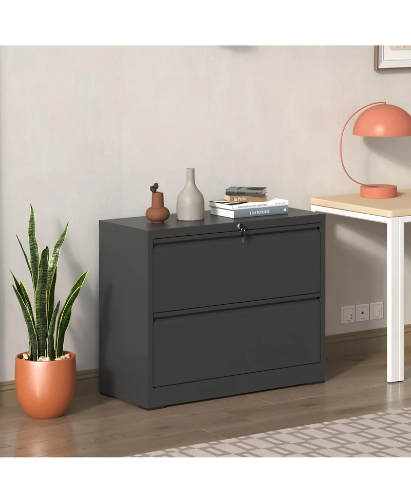 Viyet 35" Lateral File Cabinet - 2 Drawer Metal Locking Storage for Legal and Letter Files
