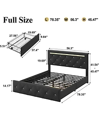 Lucky One Full Size Bed Frame with Led Light and 4 Storage Drawers