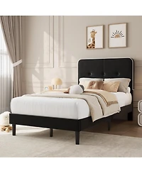 homfan Bed Frame Upholstered Platform Bed Frame with Adjustable Headboard Velvet Bed Frame with Metal Support No Box Spring Needed