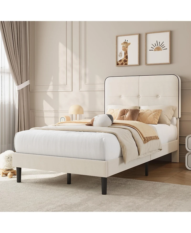 homfan Bed Frame Upholstered Platform with Adjustable Headboard Velvet Metal Support No Box Spring Needed