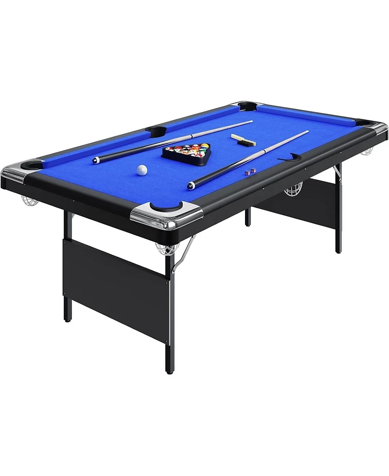 Xo Space-Saving Folding Pool Table Set, Portable Billiard Table with Accessories, Steel Frame Game Table for Home Rec Room