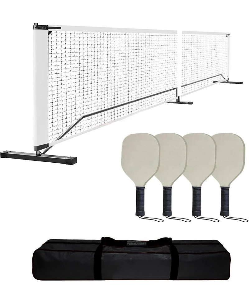 Xo 22FT Pickleball Net Set, Portable Metal Frame with 4 Paddles and 4 Balls, Easy Setup, Weather-Resistant for Driveway Backyard Park Beach
