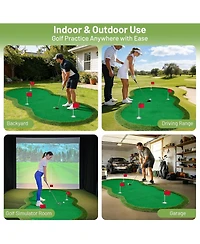 Xo Golf Putting, Thick Turf Practice Mat with 3 Holes and Flags for Indoor Outdoor Home Office Training