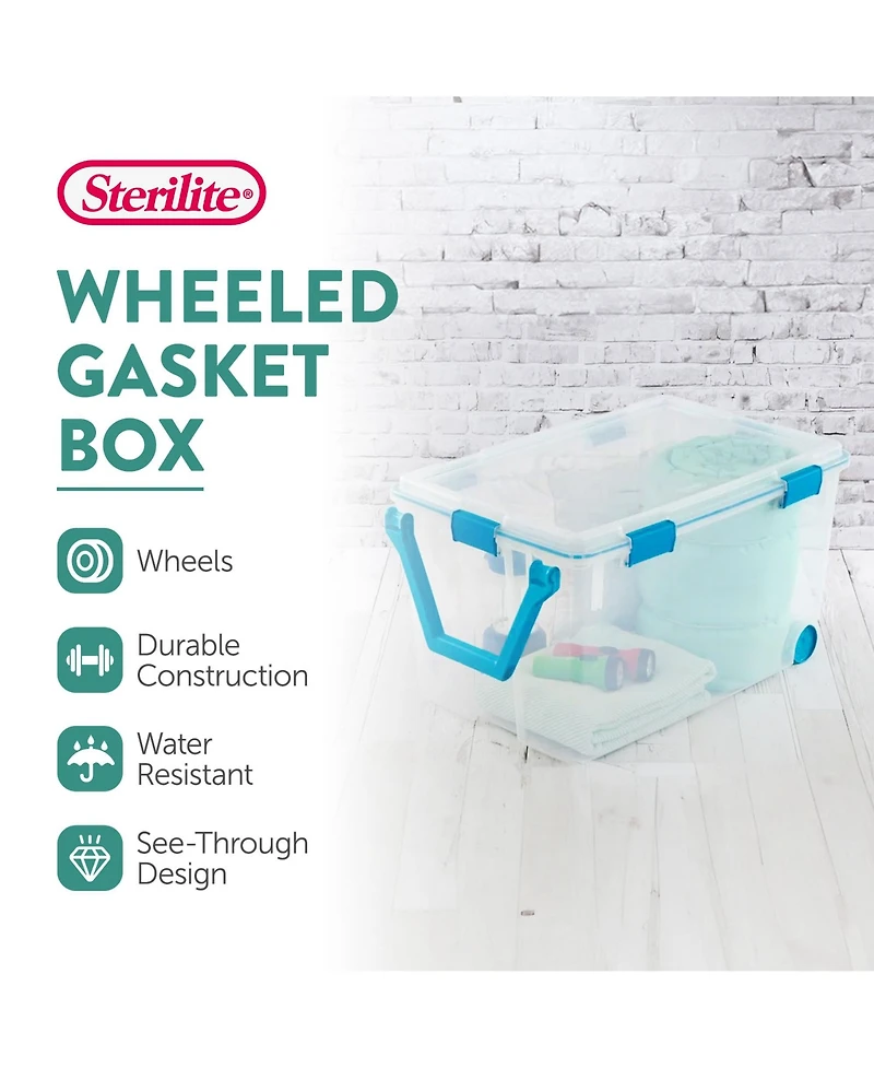 Sterilite 120-Qt Clear Plastic Wheeled Storage Bin with Gasket Latch Lid, 12 Pack