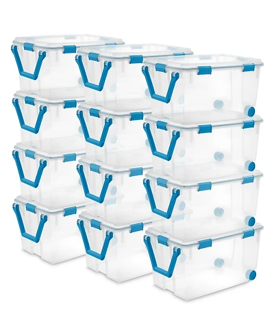 Sterilite 120-Qt Clear Plastic Wheeled Storage Bin with Gasket Latch Lid, 12 Pack