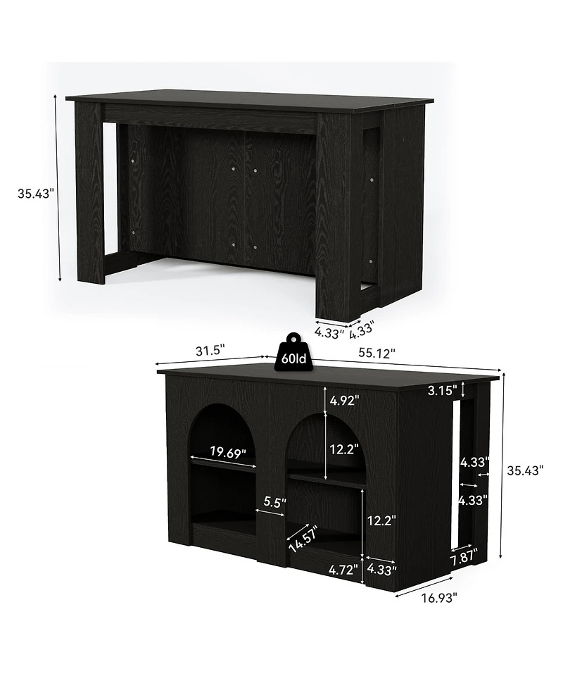 Tribesigns 55.12" Kitchen Island with 2-Tier Storage Shelves, Multifunctional Kitchen Island Table with Open Storage and Breakfast Bar