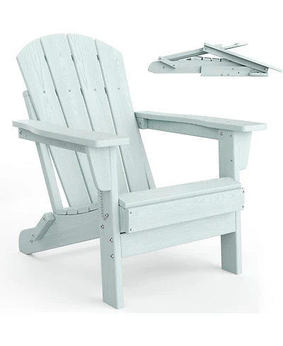 Xo Folding Adirondack Chair, Hdpe Plastic Outdoor Chair with Wood Grain Texture, Weather Resistant Patio Chair 380Lbs Capacity for Fire Pit Deck