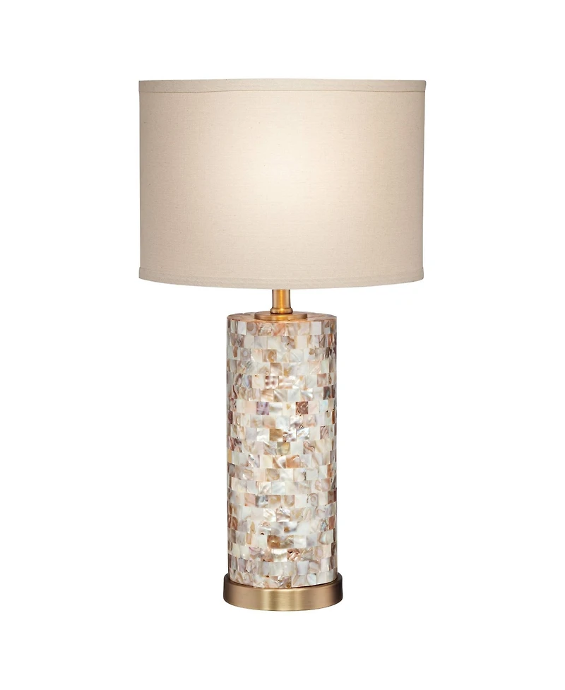 360 Lighting Margaret Modern Coastal Table Lamp 23" High Mother of Pearl Cylinder with Table Top Dimmer Cream Shade for Bedroom Living Room Bedside