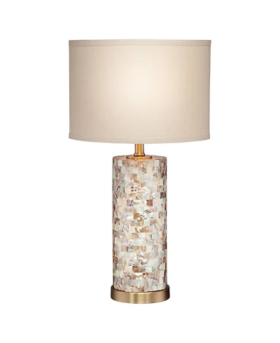 360 Lighting Margaret Modern Coastal Table Lamp 23" High Mother of Pearl Cylinder with Table Top Dimmer Cream Shade for Bedroom Living Room Bedside