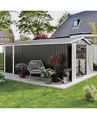 Mondawe 10 x 14 feet Outdoor Metal Storage Shed with 3 Lockable Doors Vents Sloped Roof