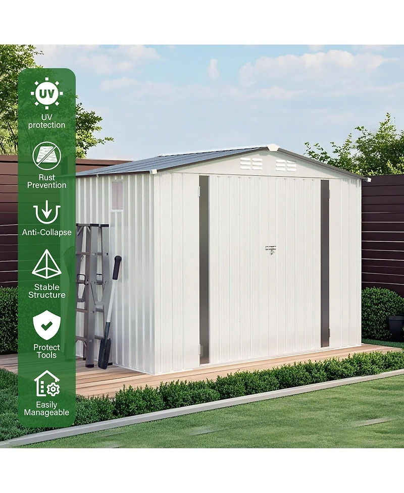 Mondawe 8 x 6 Outdoor Metal Storage Shed with Side Window, Lockable Door, Garden Tool Shed