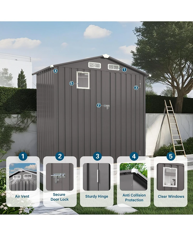 Mondawe Outdoor Metal Storage Shed With Window, Lockable Door, Compact Garden Tool Shed