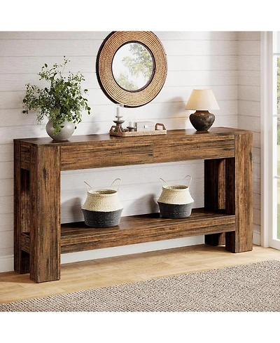 Tribesigns 63" Console Table with 2 Drawers, Long Sofa Table Behind Couch for Living Room, Hallway, Foyer