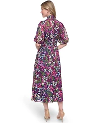 Jessica Howard Women's Mock Neck & Smocked Waist Maxi Dress